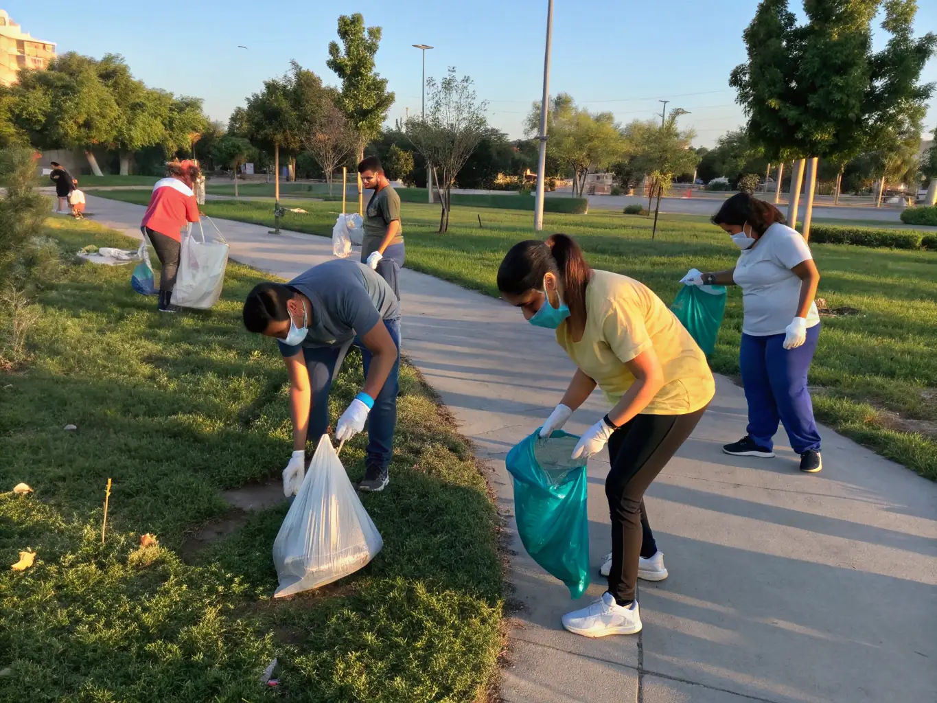 A scenic view of a group of volunteers cleaning up a local natural area, emphasizing the organization's commitment to environmental conservation.