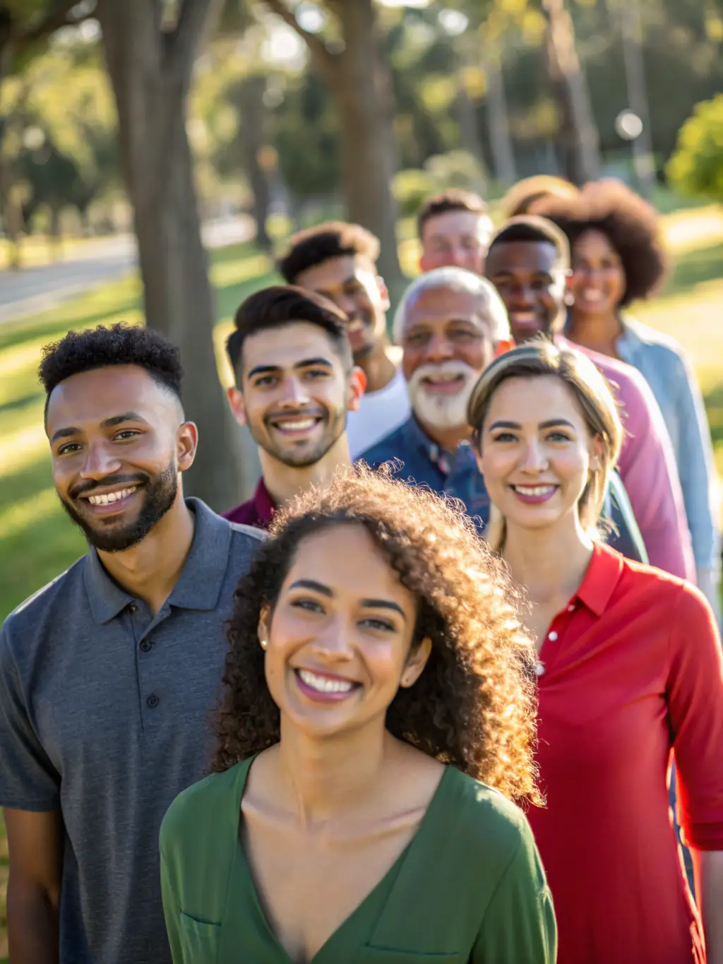A photo of a group of people smiling and laughing together after a successful baton hunting event, highlighting the social benefits of joining the organization.